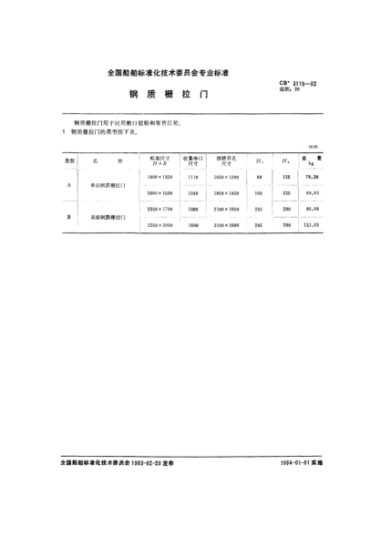 CB* 3115-1982钢质栅拉门