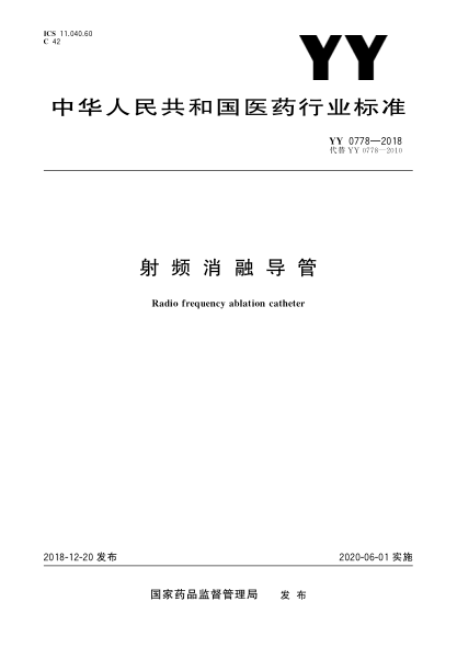 YY 0778-2018射频消融导管