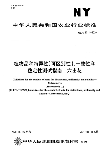 NY/T 3711-2020植物品种特异性（可区别性）、一致性和稳定性测试指南 六出花