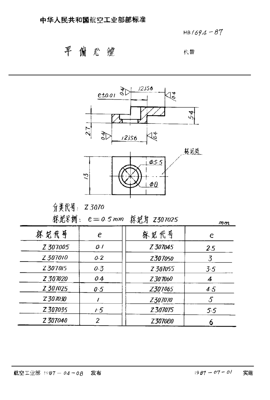 HB 1694-1987平偏心键