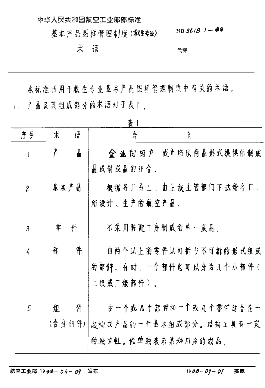 HB 5618.1-1988基本产品图样管理制度（救生专业） 术语