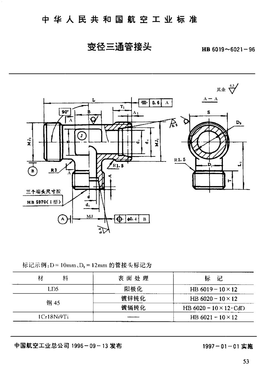 HB 6019-1996变径三通管接头