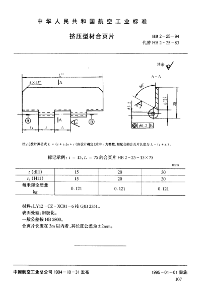 HB 2-25-1994挤压型材合页片