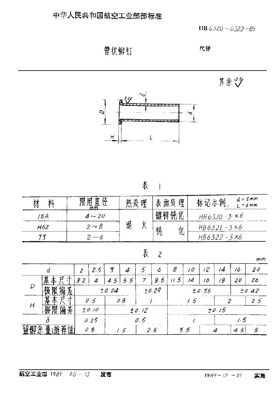 HB 6320-1989管状铆钉