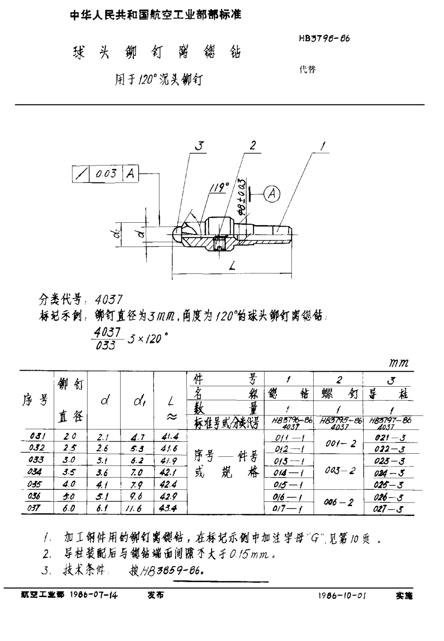 HB 3798-1986球头铆钉窝锪钻 用于１２０°沉头铆钉