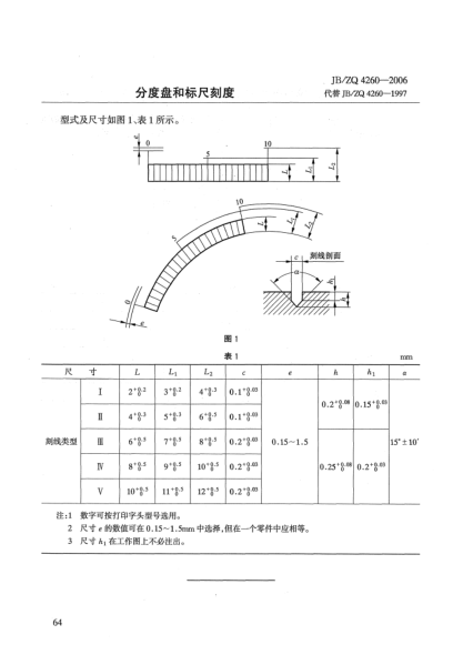 JB/ZQ 4260-2006分度盘和标尺刻度