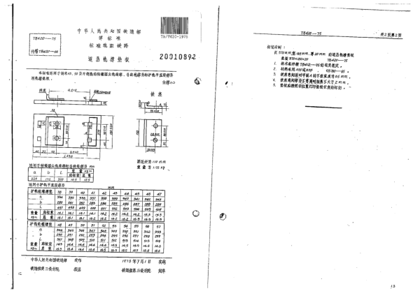 TB/T 420-1975raybet雷电竞电竞app下载地址轨距铁路道岔用轨撑垫板