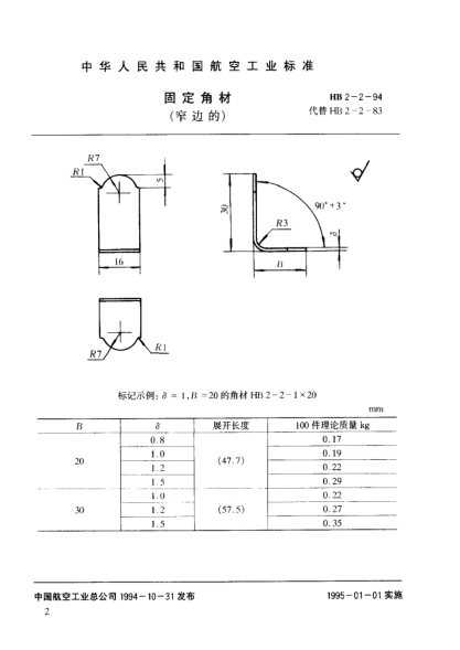 HB 2-2-1994固定角材（窄边的）