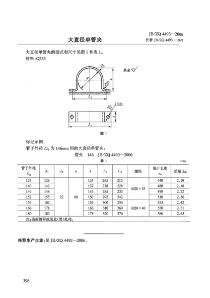 JB/ZQ 4493-2006大直径单管夹