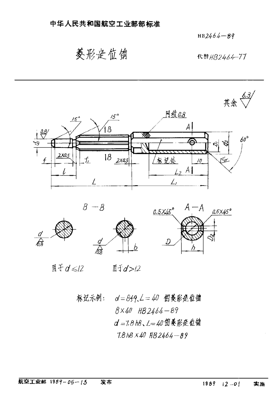 HB 2464-1989菱形定位销