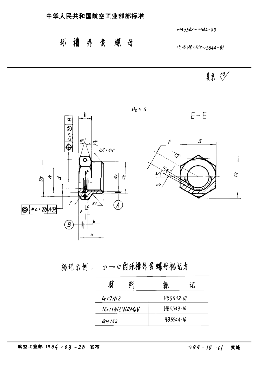 HB 5542-1983环槽外套螺母