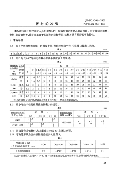 JB/ZQ 4261-2006板材的冷弯