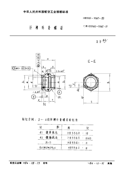 HB 5562-1983环槽外套螺母