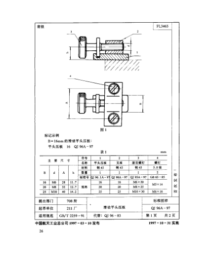 QJ 96.1A-1997机床夹具零件及部件 滑动平头压板 平头压板