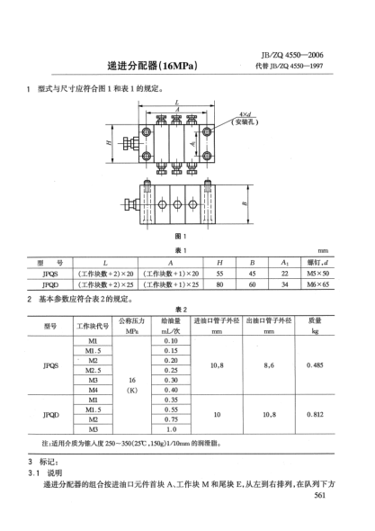 JB/ZQ 4550-2006递进分配器(16MPa)