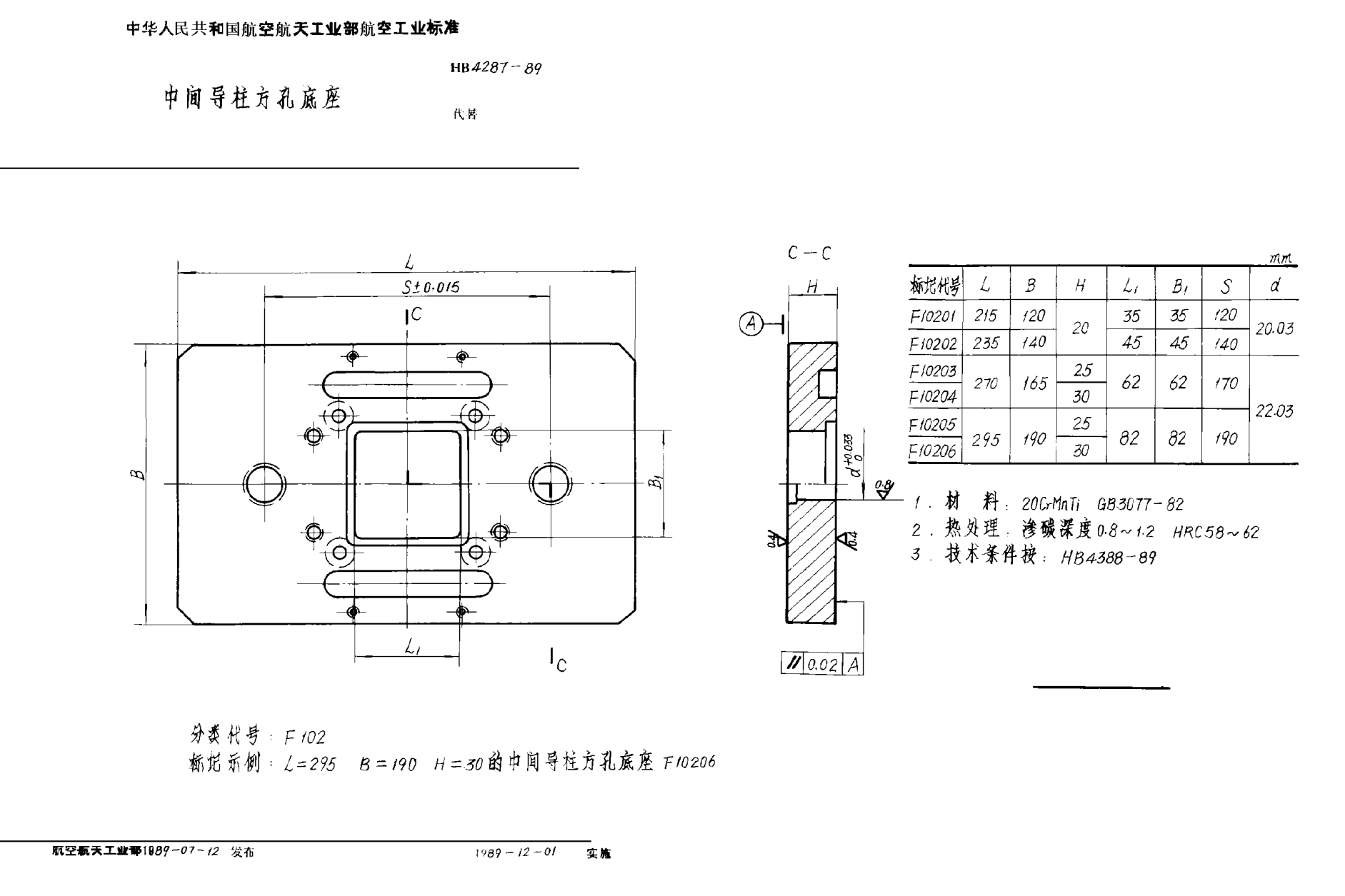 HB 4287-1989中间导柱方孔底座