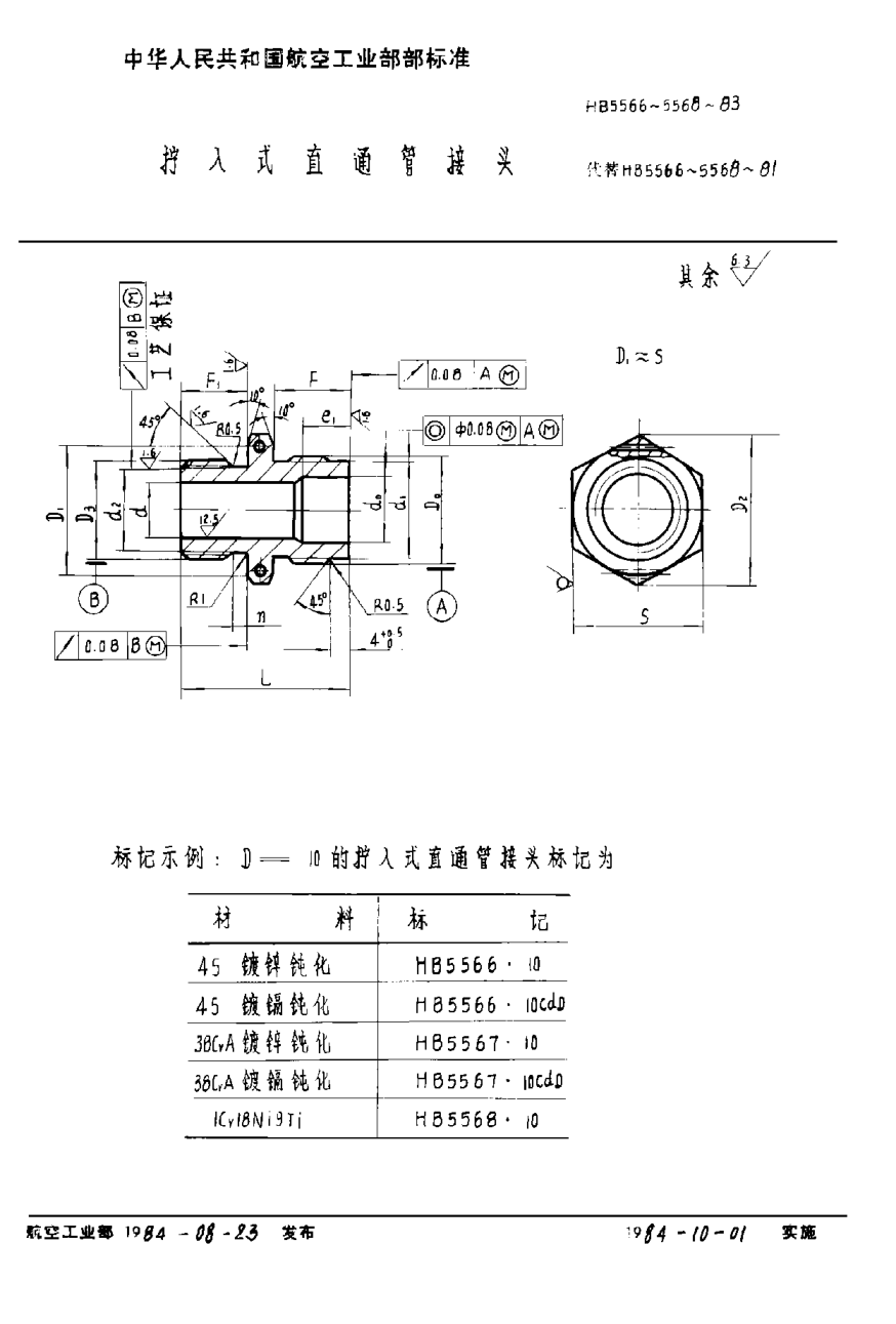 HB 5566-1983拧入式直通管接头