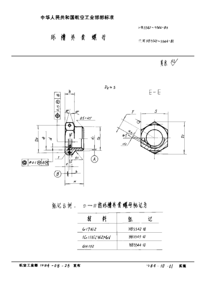 HB 5543-1983环槽外套螺母
