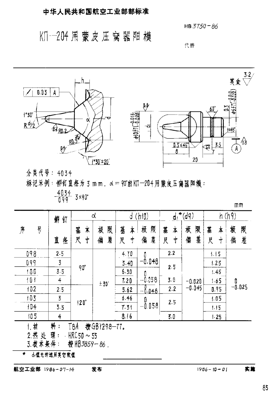 HB 3750-1986ＫΠ－２０４用蒙皮压窝器阳模