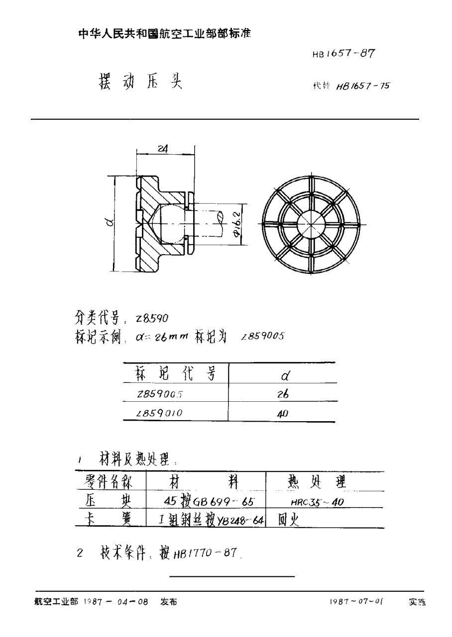 HB 1657-1987摆动压头