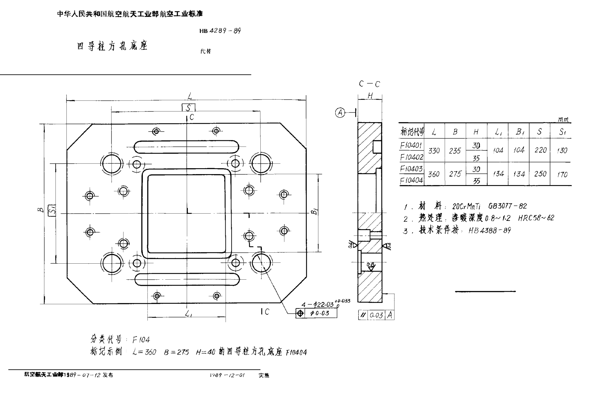 HB 4289-1989四导柱方孔底座