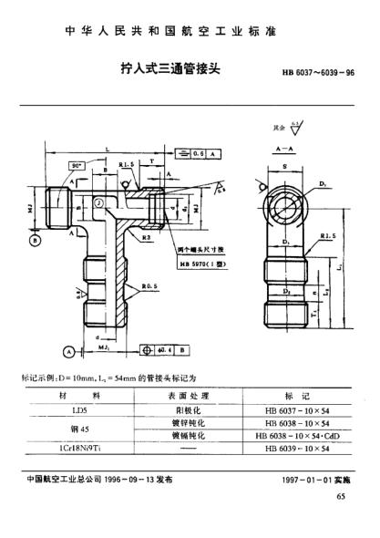 HB 6038-1996拧入式三通管接头