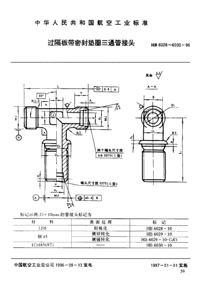 HB 6030-1996过隔板带密封垫圈三通管接头