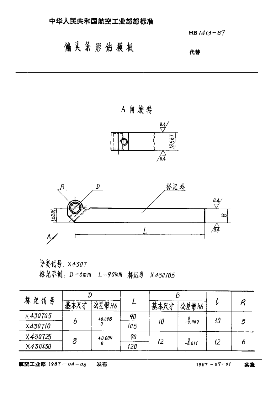 HB 1413-1987偏头条形钻模板