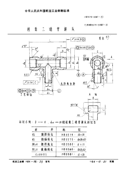 HB 5581-1983柱面三通管接头