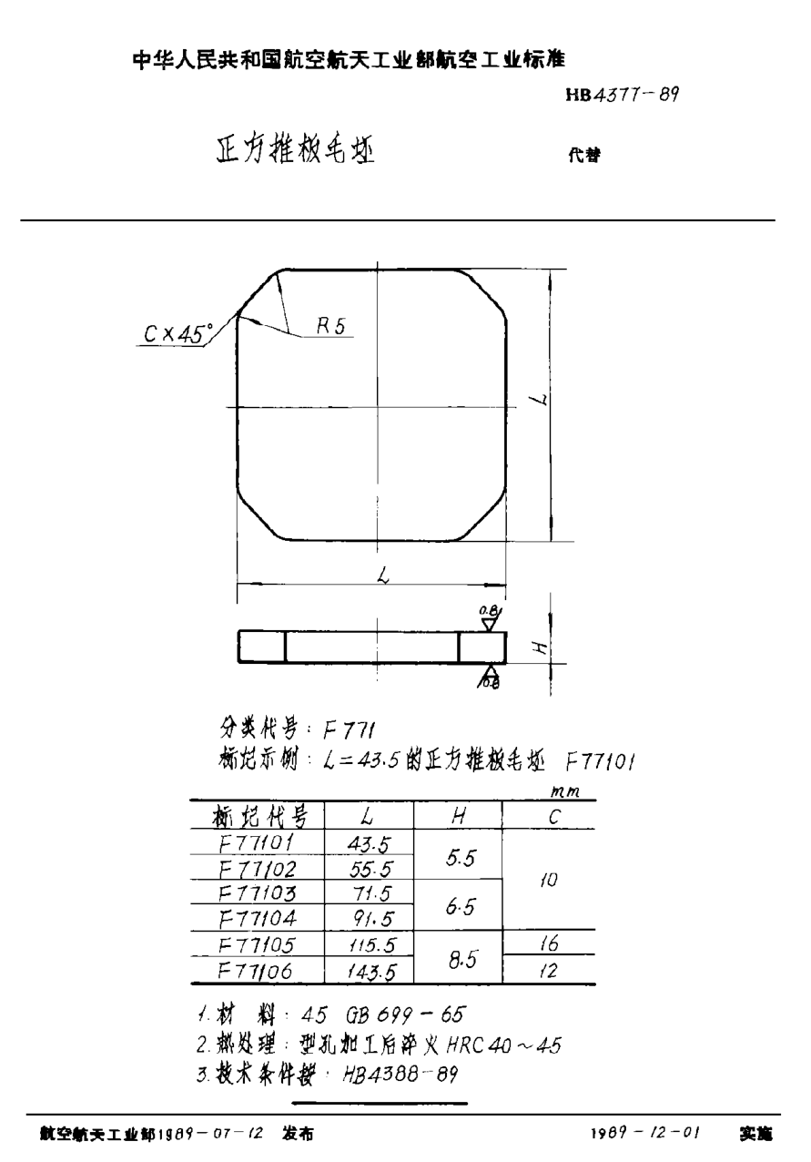 HB 4377-1989正方推板毛坯