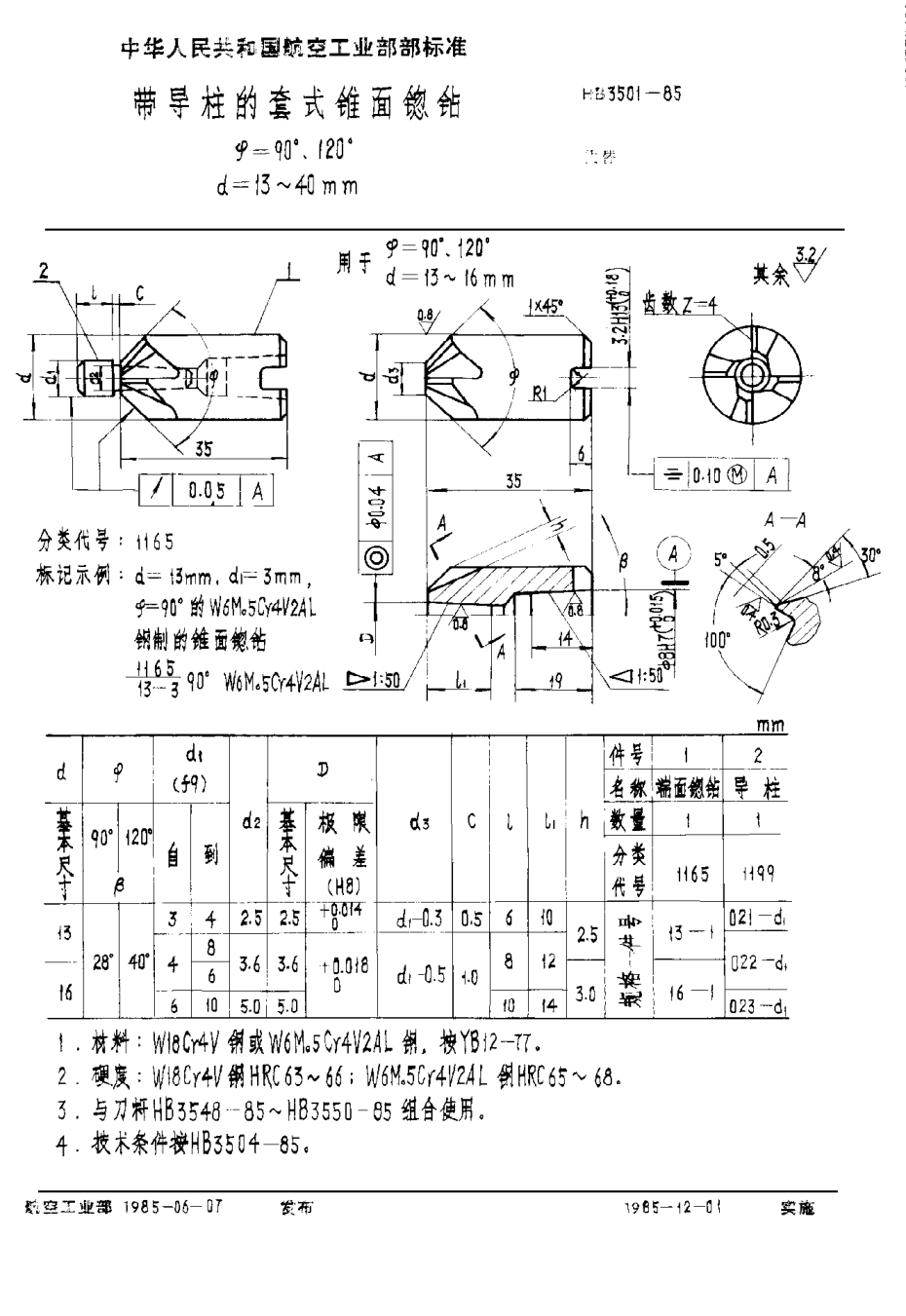 HB 3501-1985带导柱的套式锥面锪钻 Φ＝９０°、１２０°