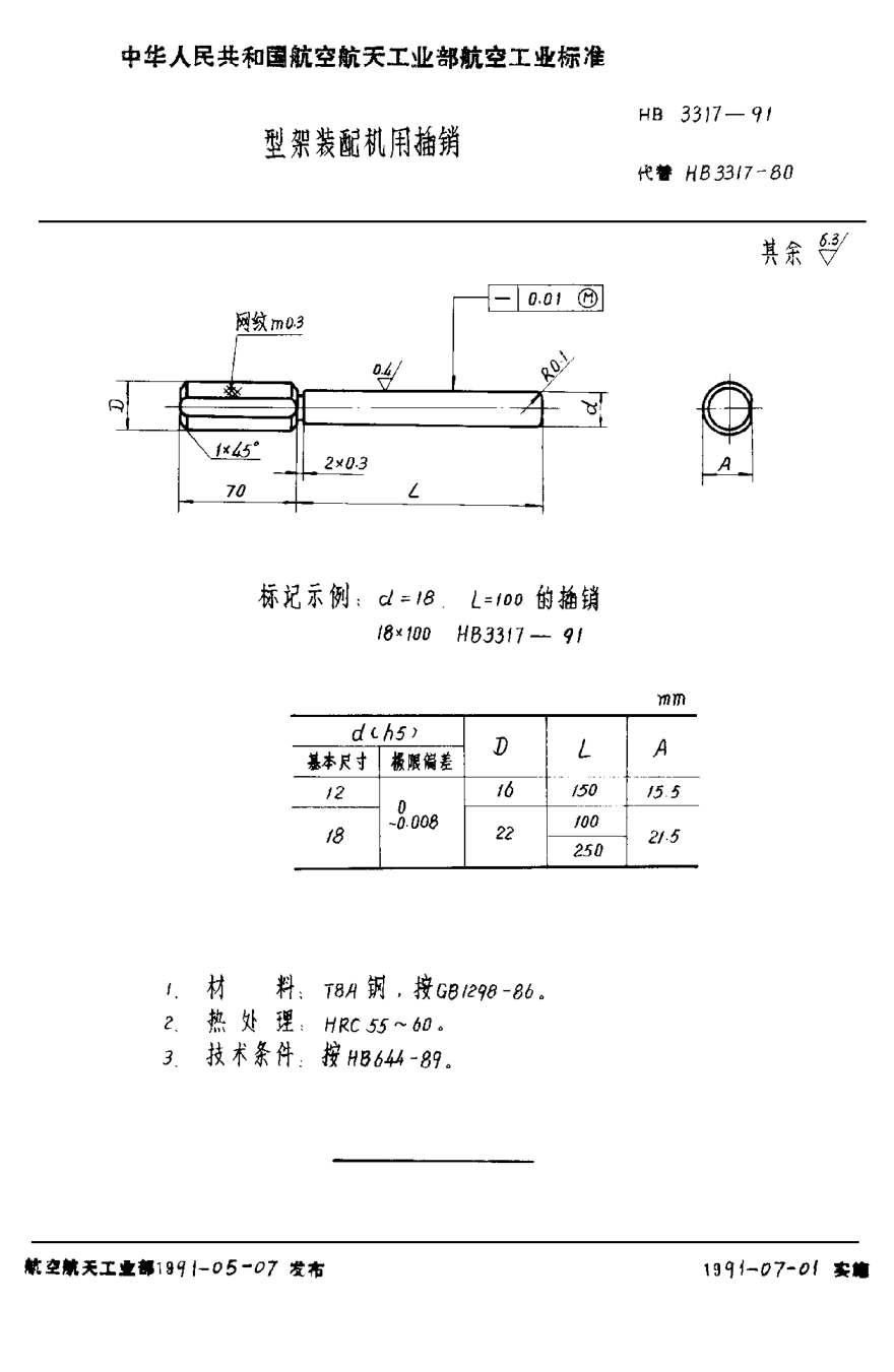 HB 3317-1991型架装配机用插销