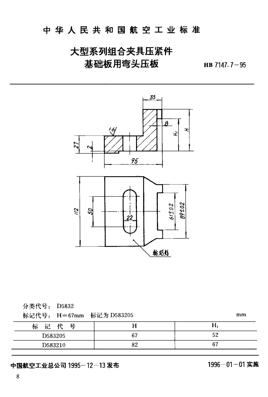HB 7147.7-1995大型系列组合夹具压紧件 基础板用弯头压板