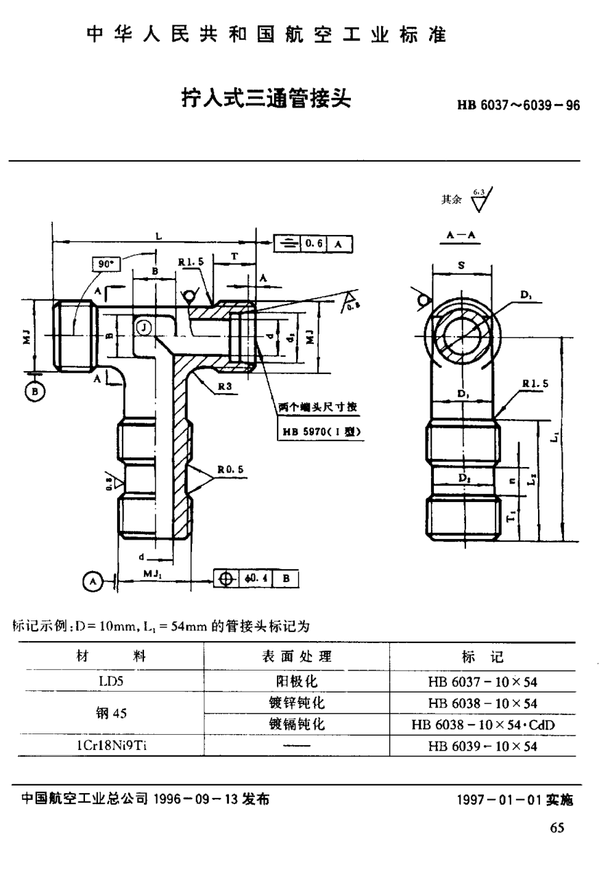 HB 6037-1996拧入式三通管接头