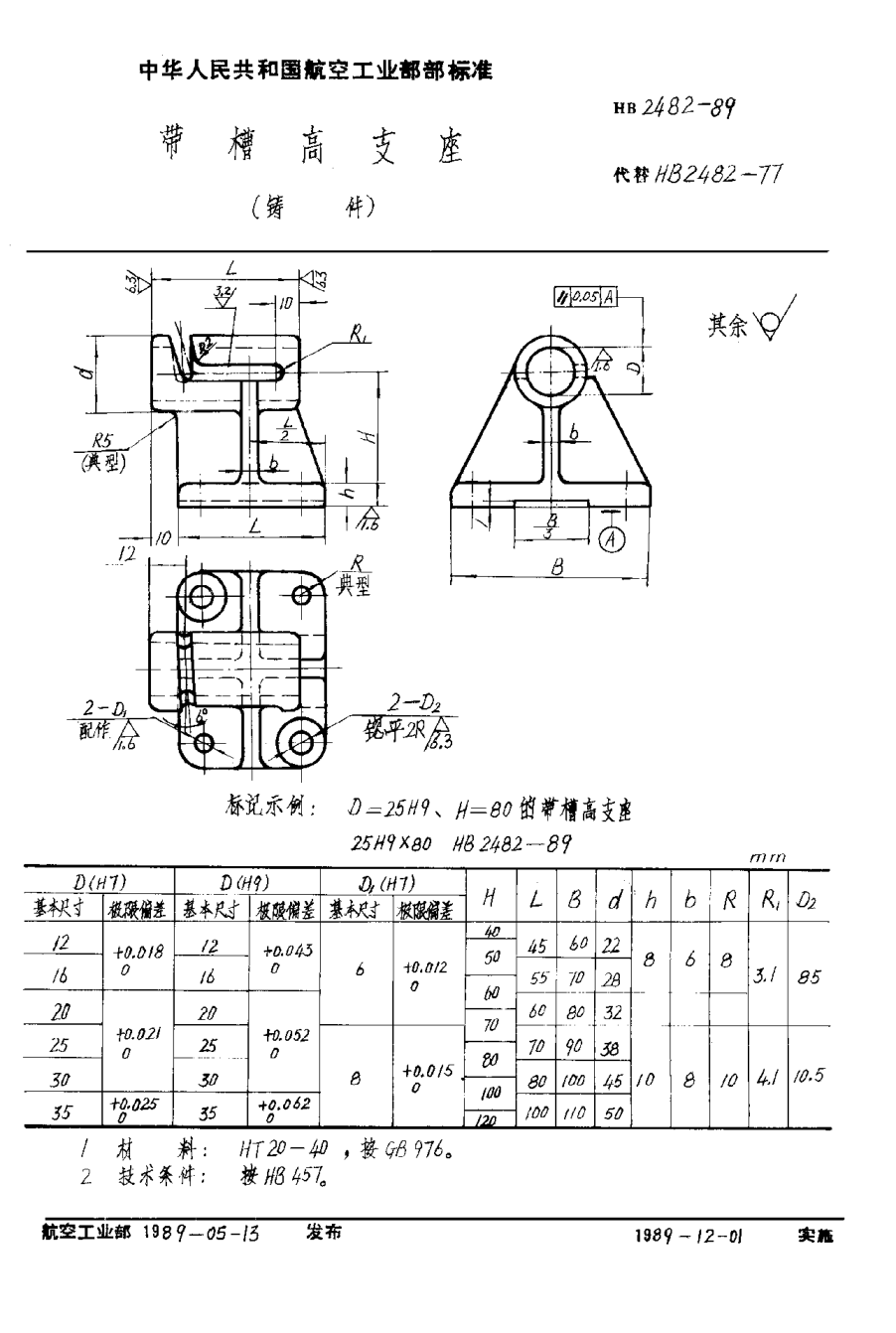 HB 2482-1989带槽高支座（铸件）