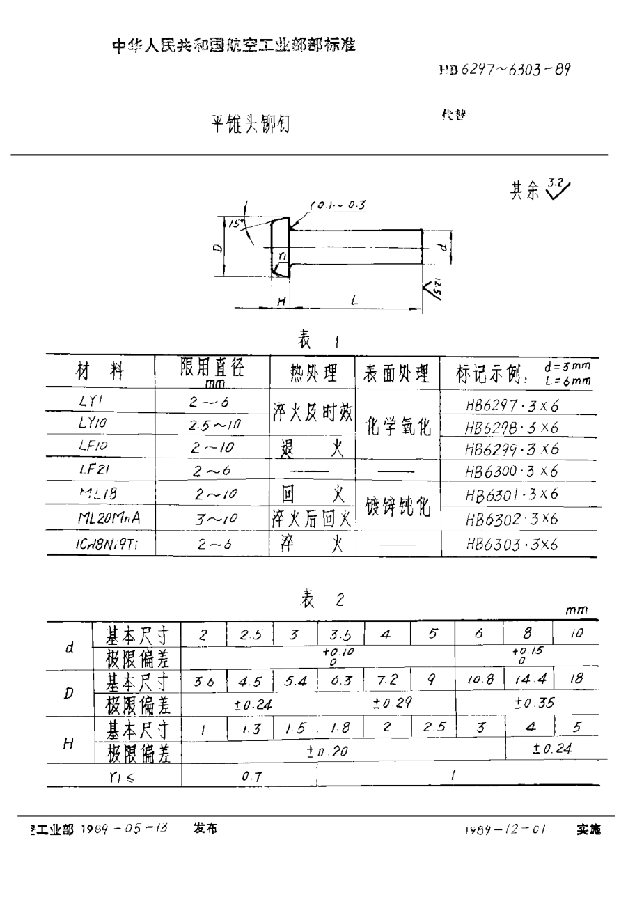 HB 6297-1989平锥头铆钉