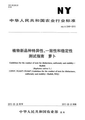 NY/T 2349-2013植物新品种特异性、一致性和稳定性测试指南  萝卜