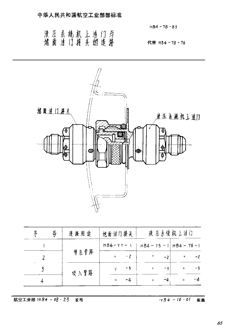 HB 4-78-1983液压系统机上活门与地面活门接头的连接