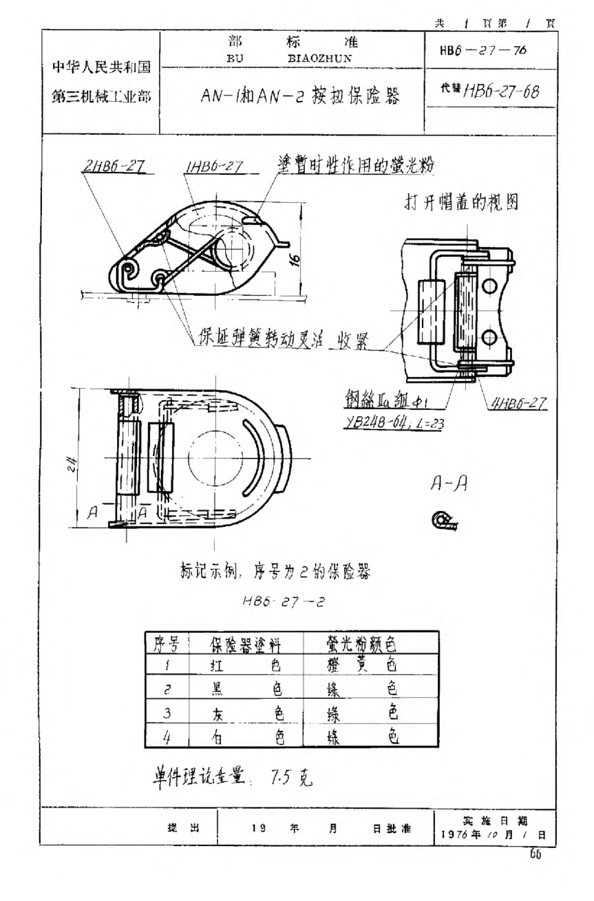 HB 6-27-1976ＡＮ－１和ＡＮ－２按扭保险器