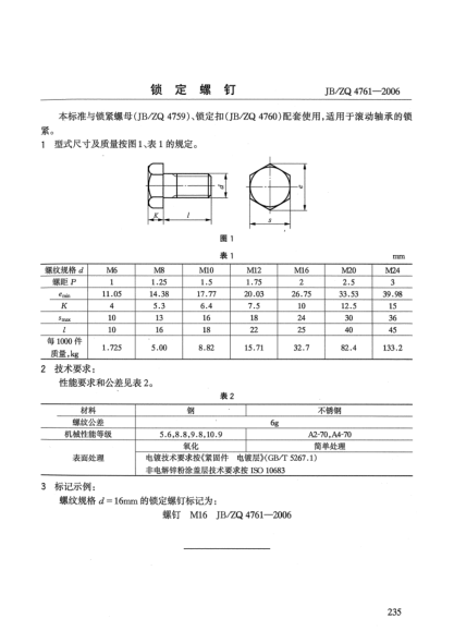 JB/ZQ 4761-2006锁定螺钉