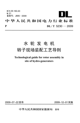 DL/T 5230-2009水轮发电机转子现场装配工艺导则