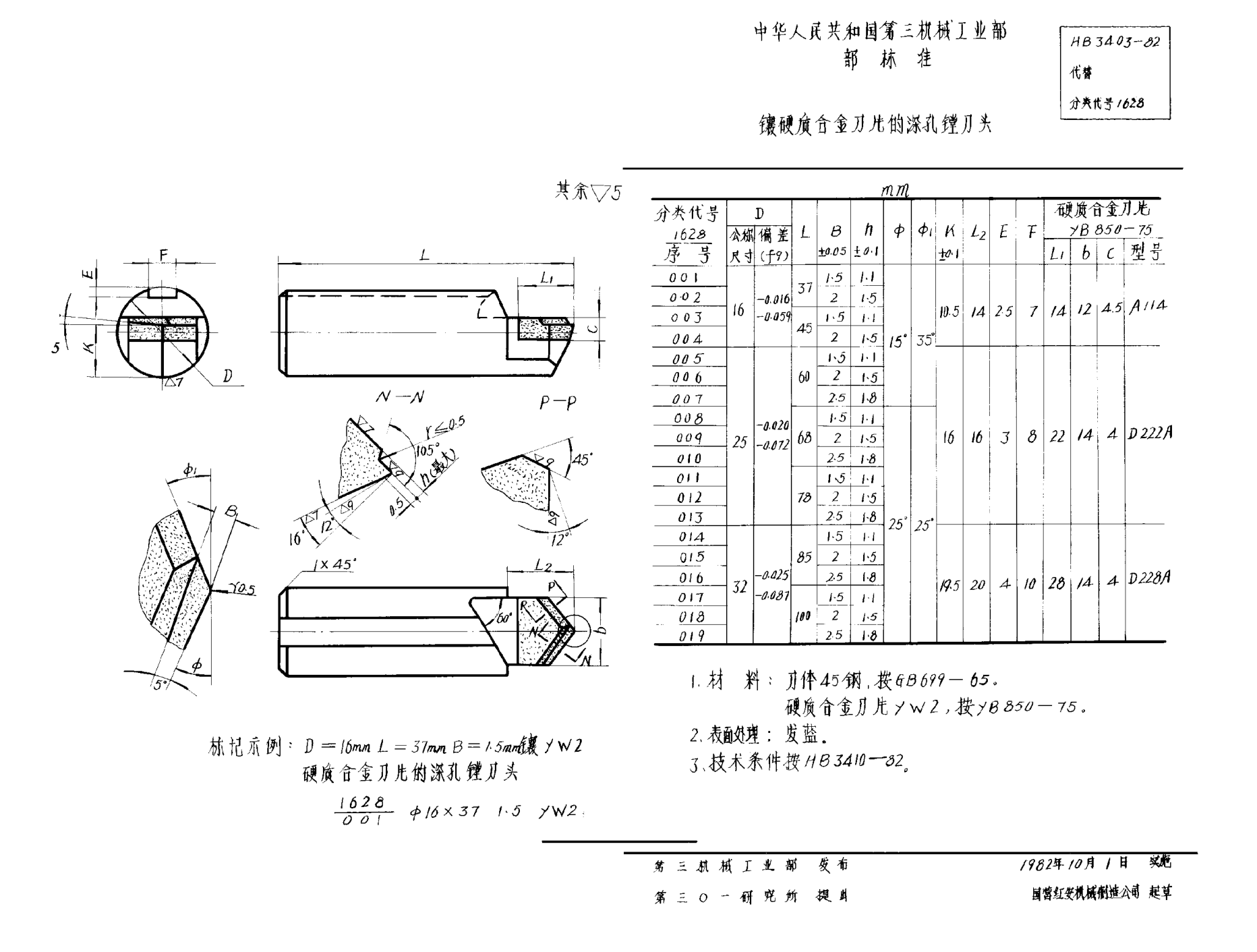 HB 3403-1982镶硬质合金刀片的深孔镗刀头u3000D＝16~32mm