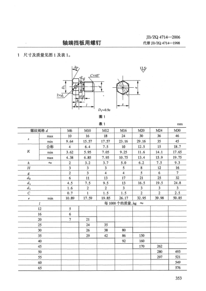 JB/ZQ 4714-2006轴端挡板用螺钉