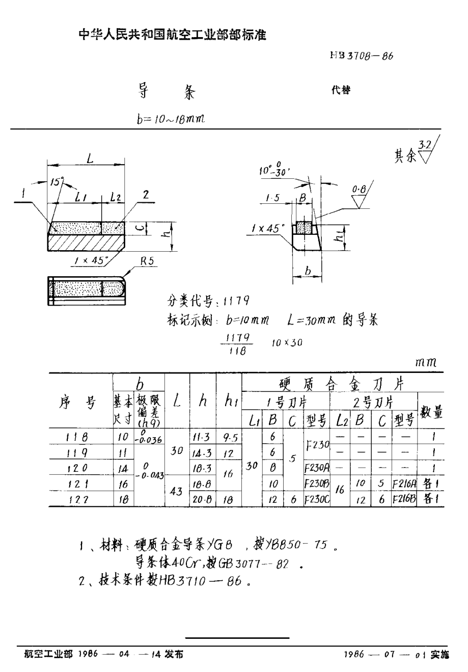 HB 3708-1986导条 b＝10~18mm