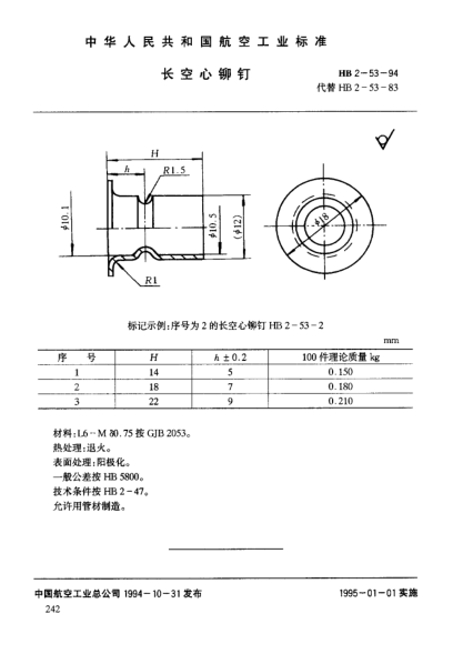 HB 2-53-1994长空心铆钉