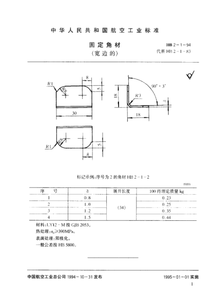 HB 2-1-1994固定角材（宽边的）