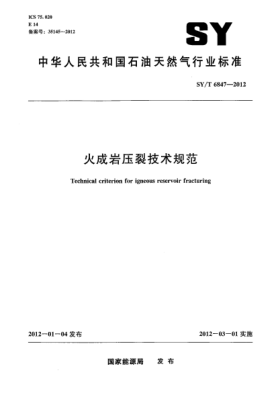 SY/T 6847-2012火成岩压裂技术规范Technical criterion for igneous reservoir fracturing