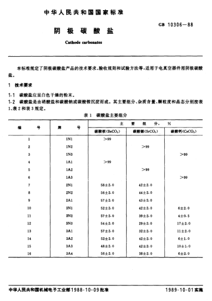 GB/T 10306-1988阴极碳酸盐