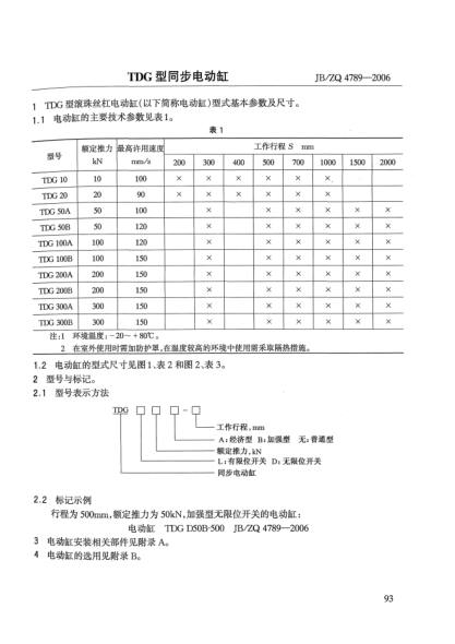 JB/ZQ 4789-2006TDG型同步电动缸