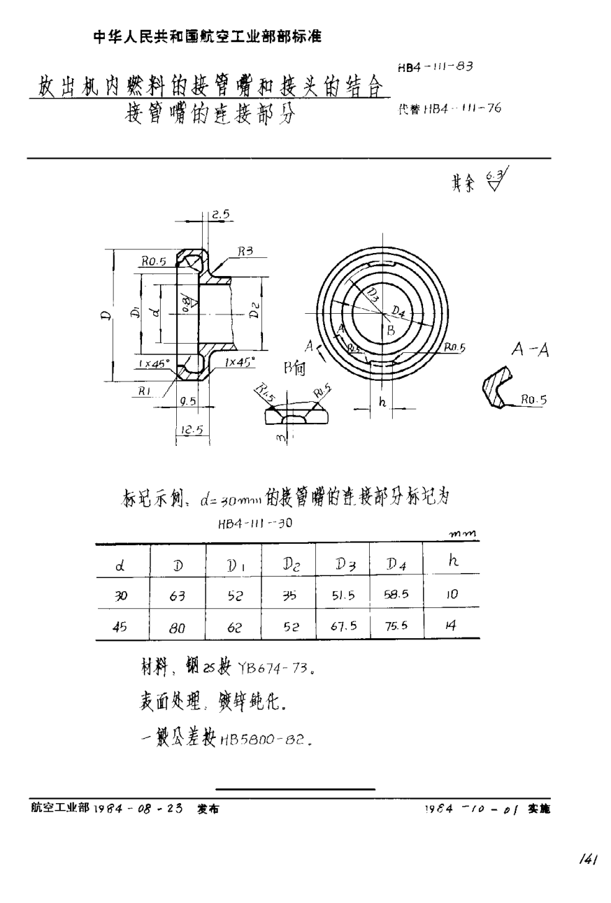 HB 4-111-1983放出机内燃料的接管嘴和接头的结合/接管嘴的连接部分